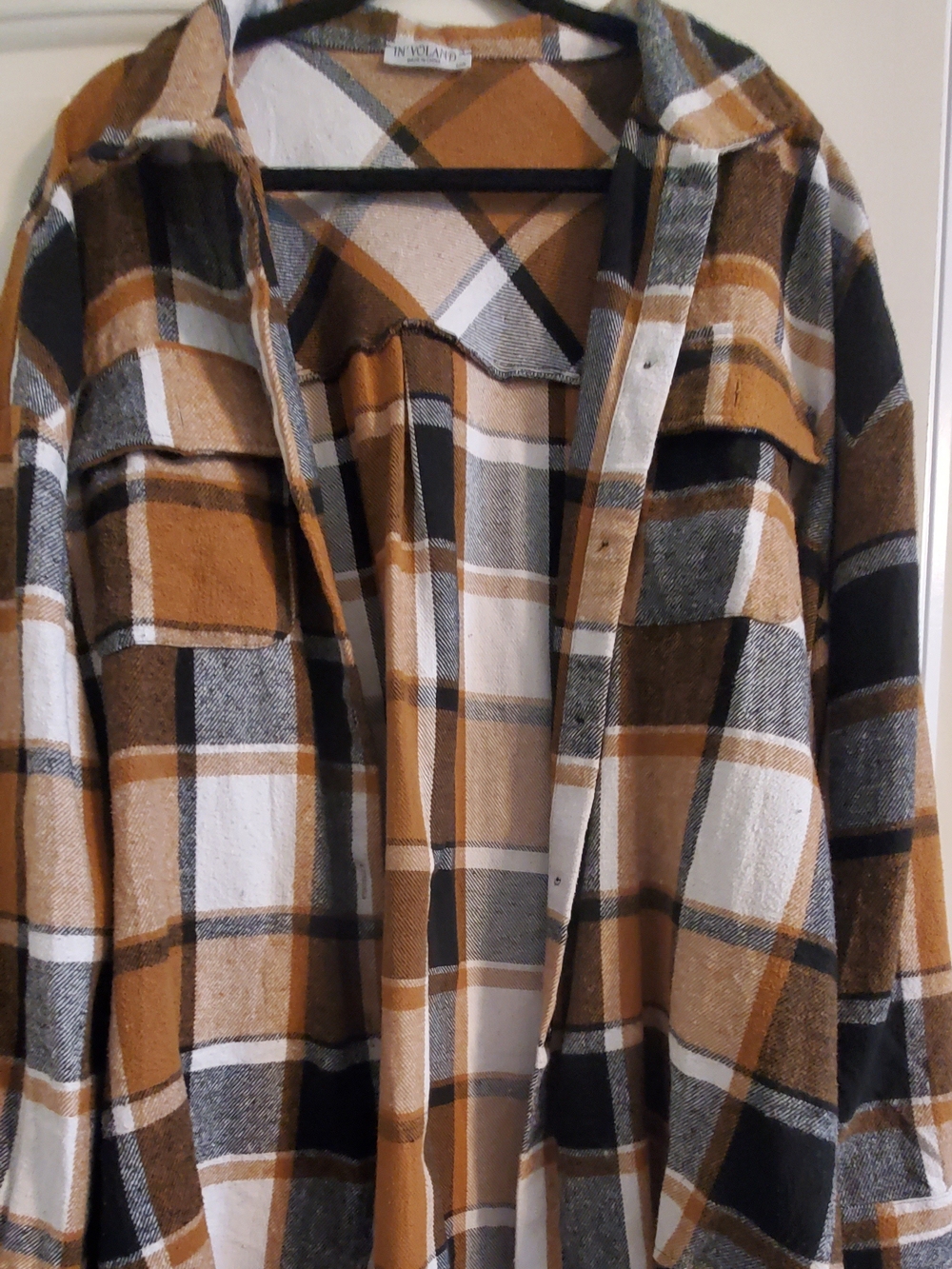 Women's Plus Plaid Shacket in Brown, Black & Cream